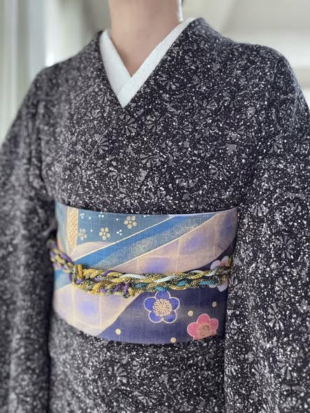 さわやか縮緬の小紋と小袋帯の合わせ